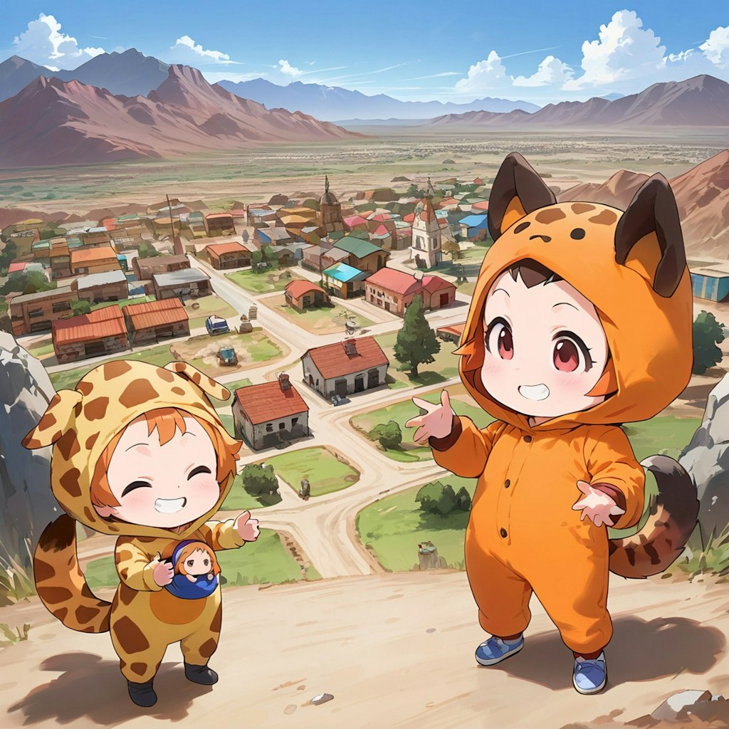 乾いた大地と山々に囲まれた町のちび子ちゃん