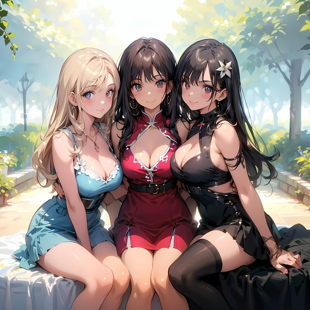 3人で乳寄せ♡