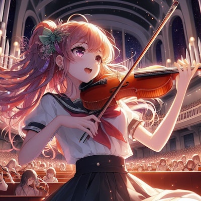 情熱的にバイオリンを弾く少女