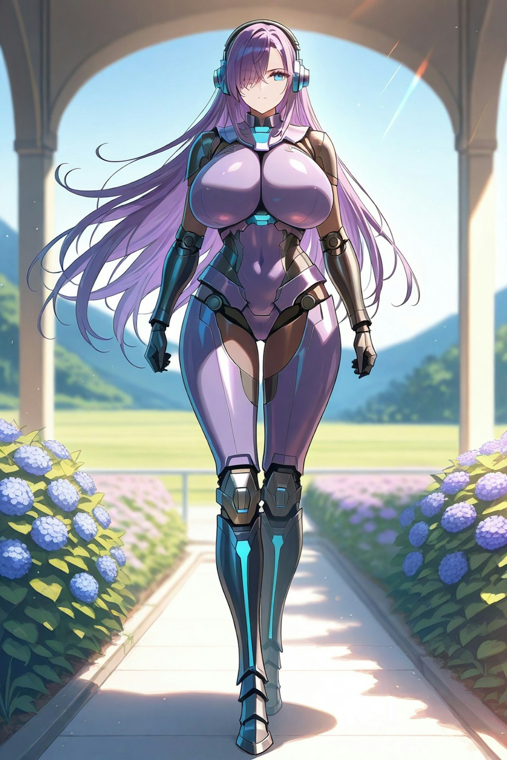 紫髪ロングのメカ娘　花園編