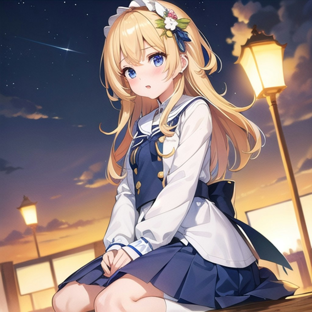 夕闇で星空を眺める女の子