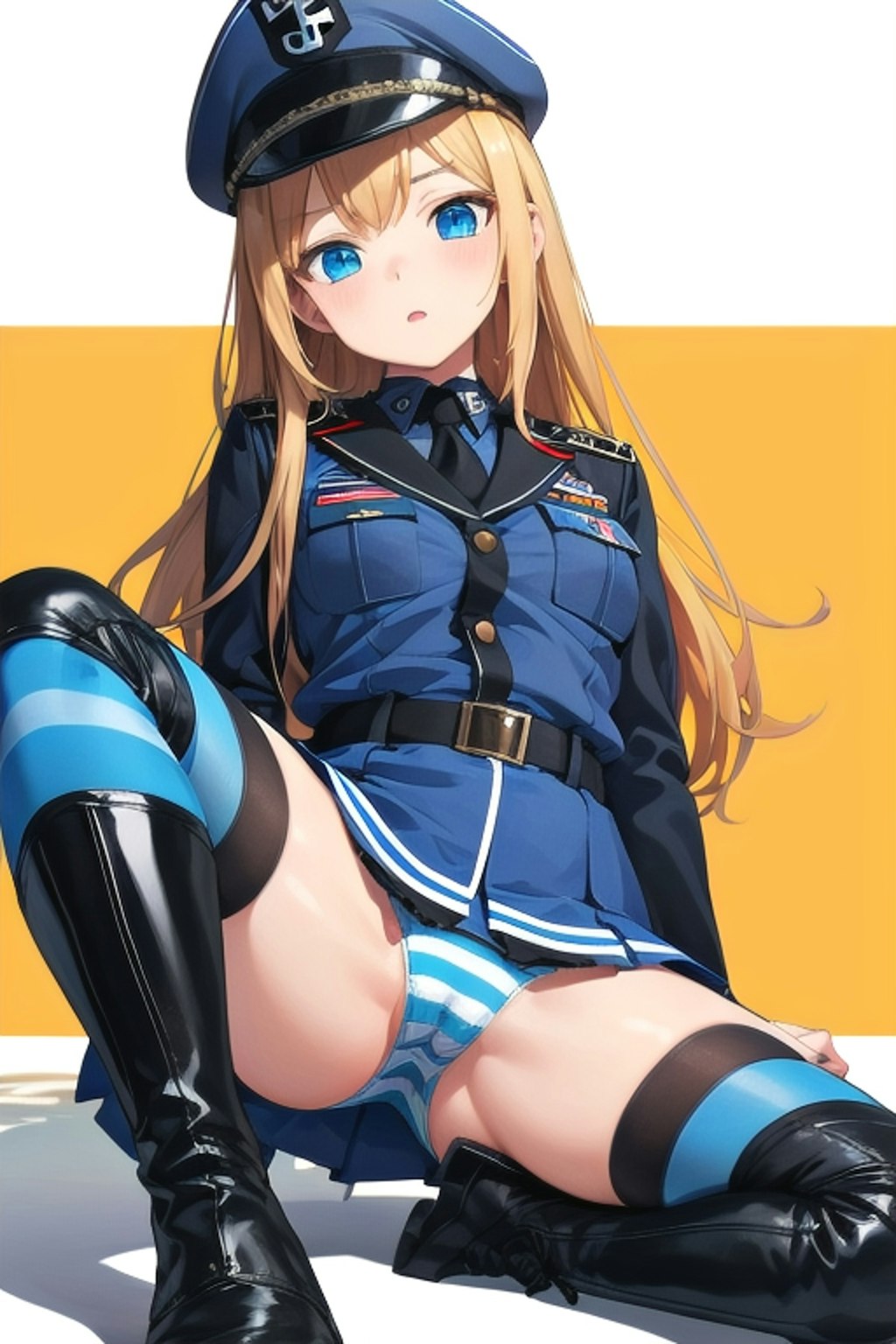 縞パン縞ニーハイの軍服少女