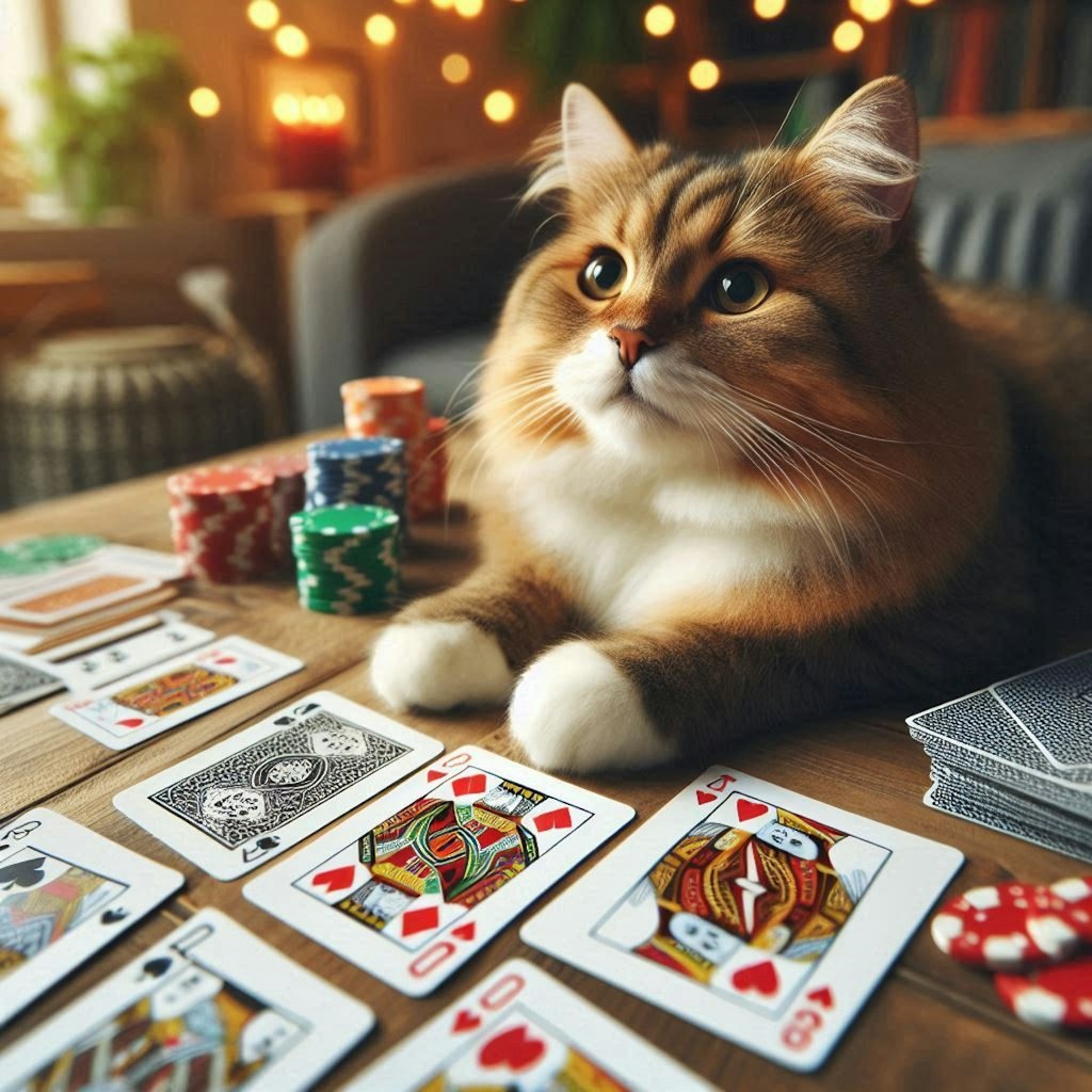 カードゲームする猫