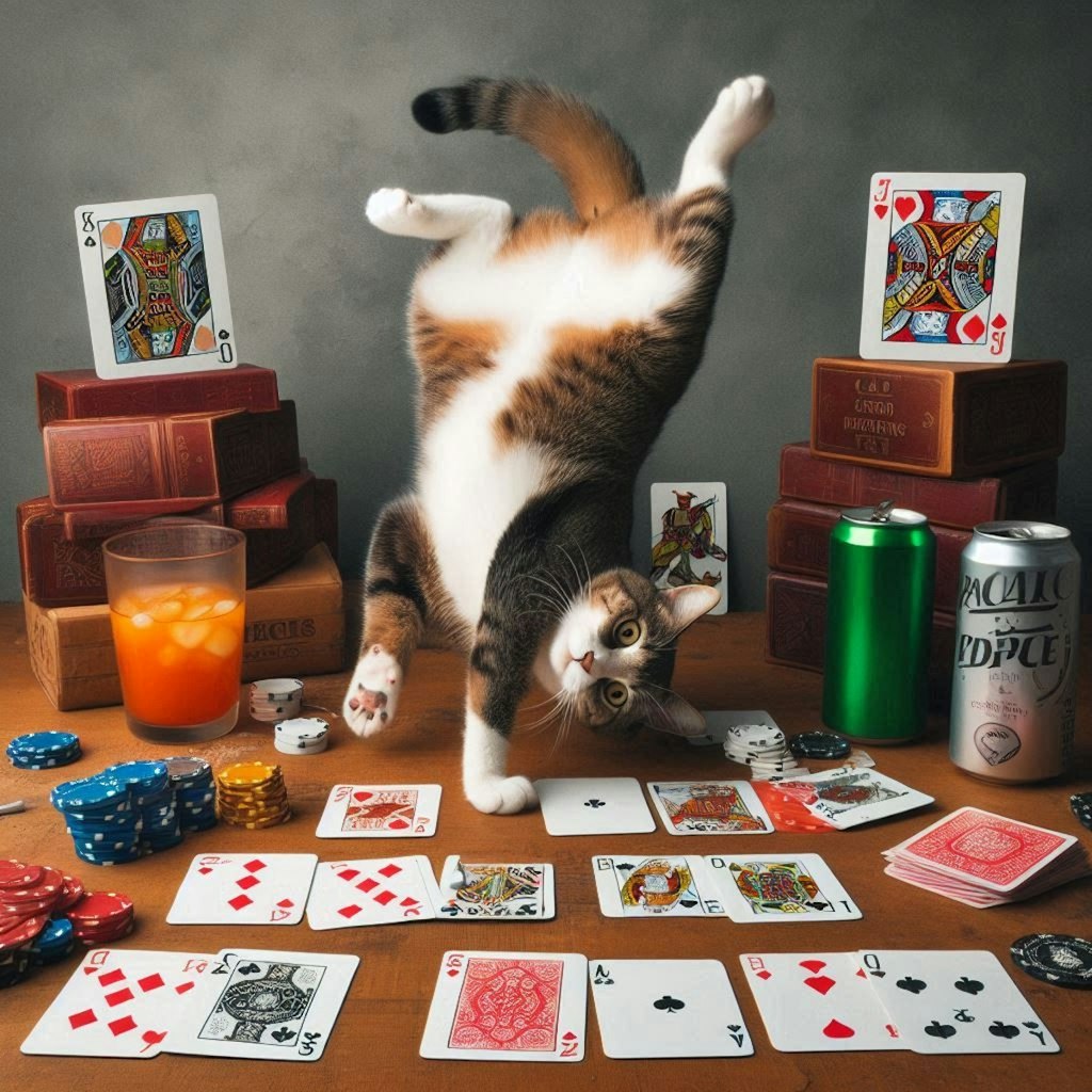 カードゲームする猫