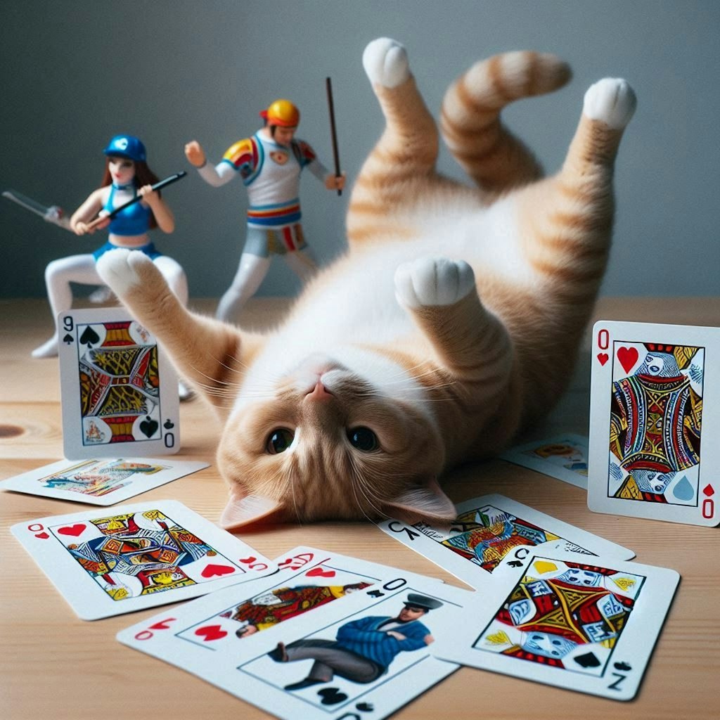 カードゲームする猫