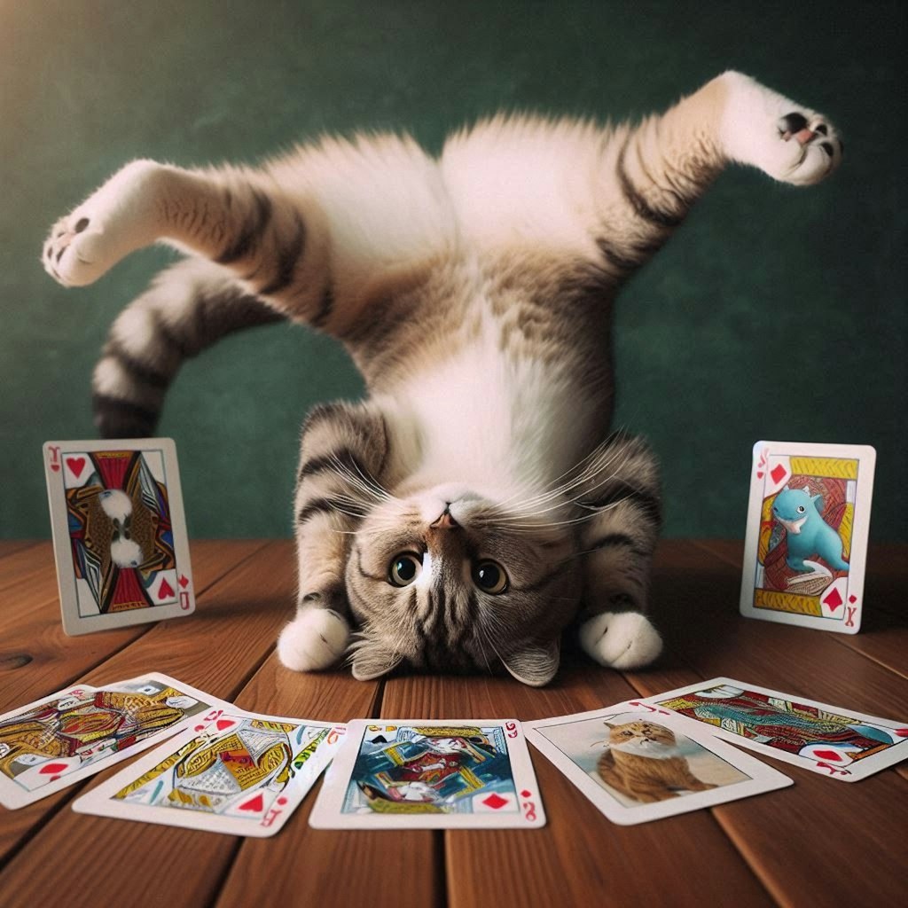 カードゲームする猫