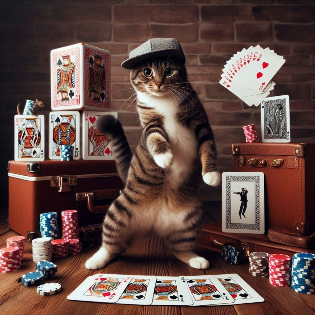 カードゲームする猫
