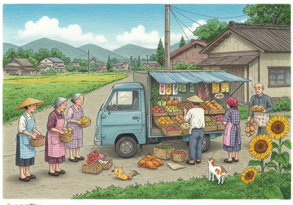 ヒマワリのある風景11・移動百貨店