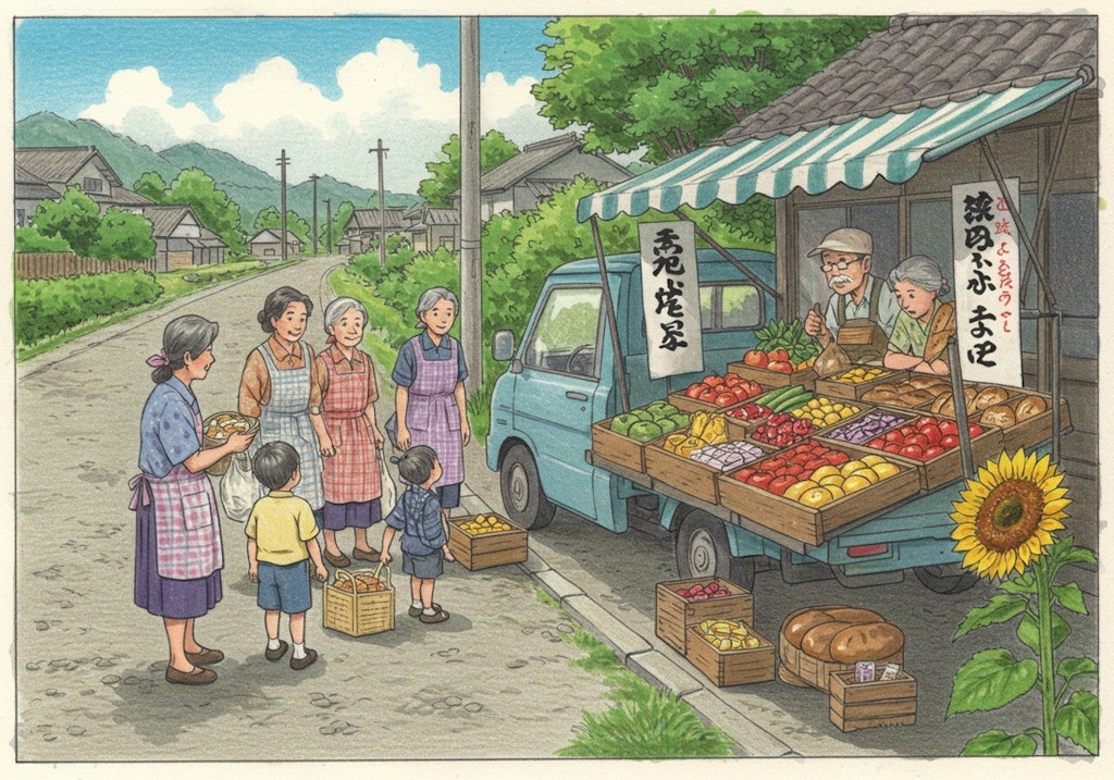 ヒマワリのある風景11・移動百貨店