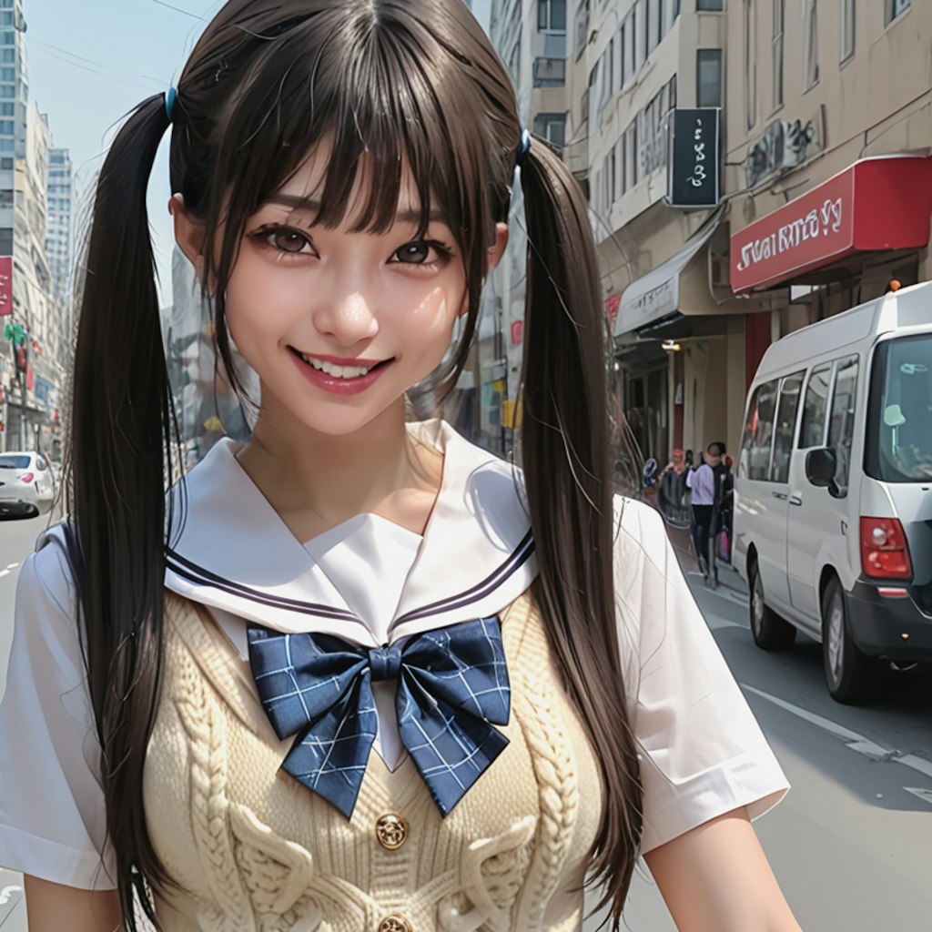 ミニスカ制服秋コーデのJ系妹ちゃん