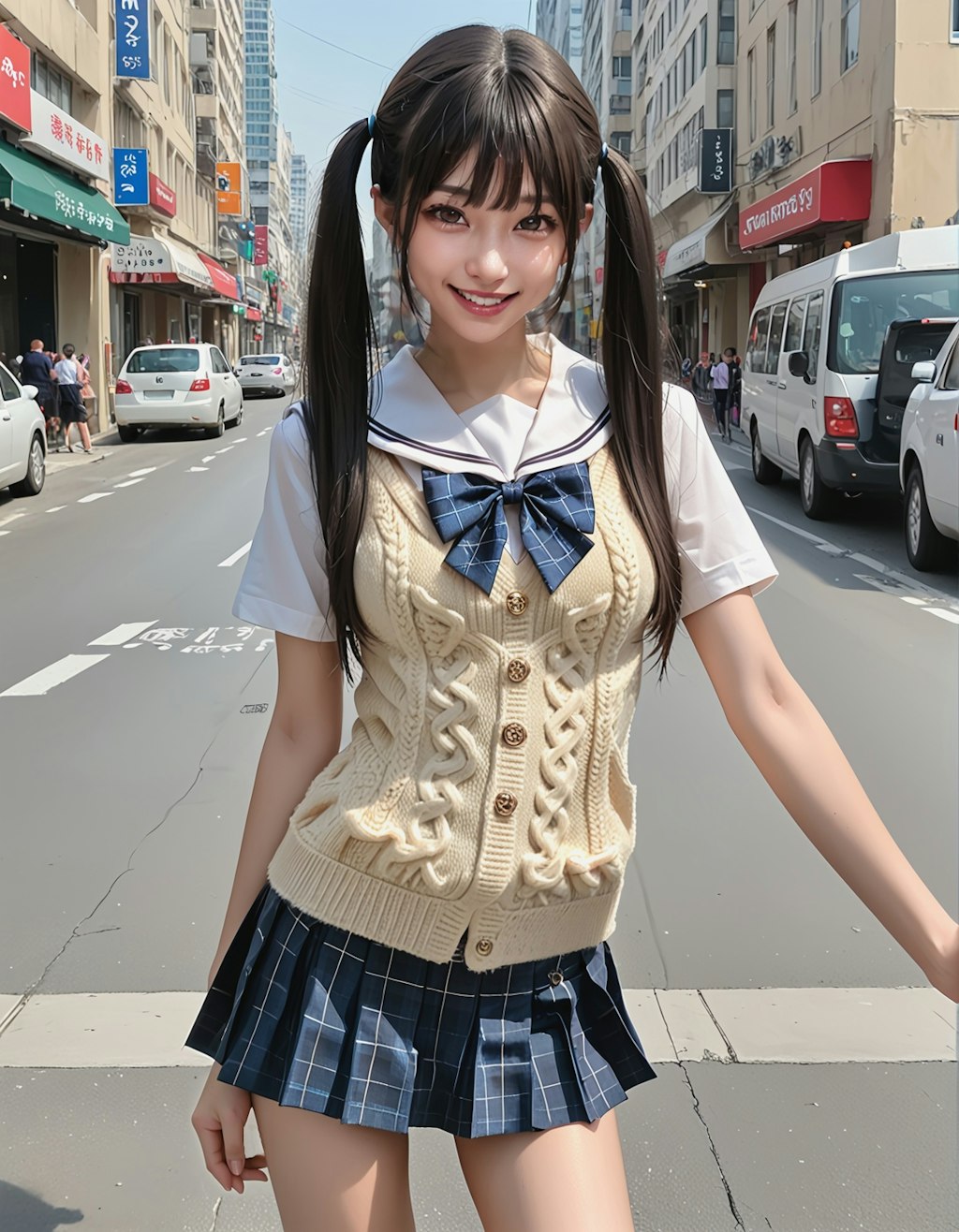 ミニスカ制服秋コーデのJ系妹ちゃん