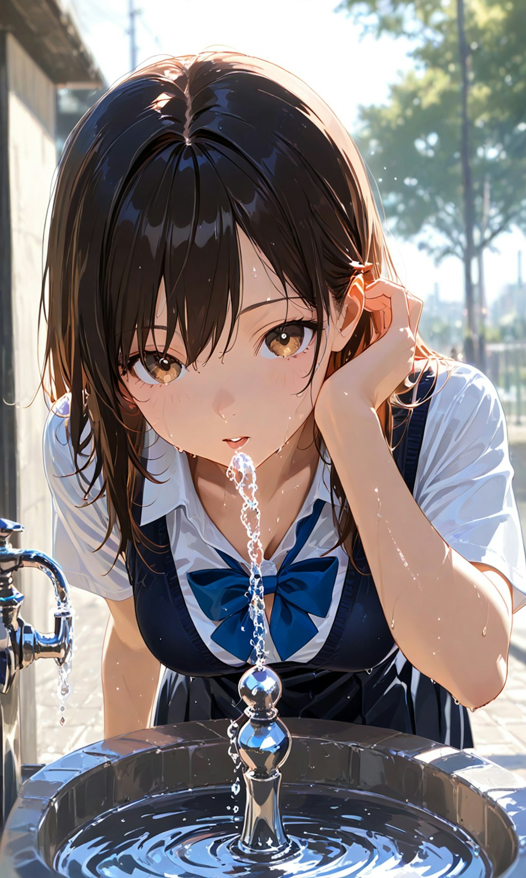 水を飲む少女