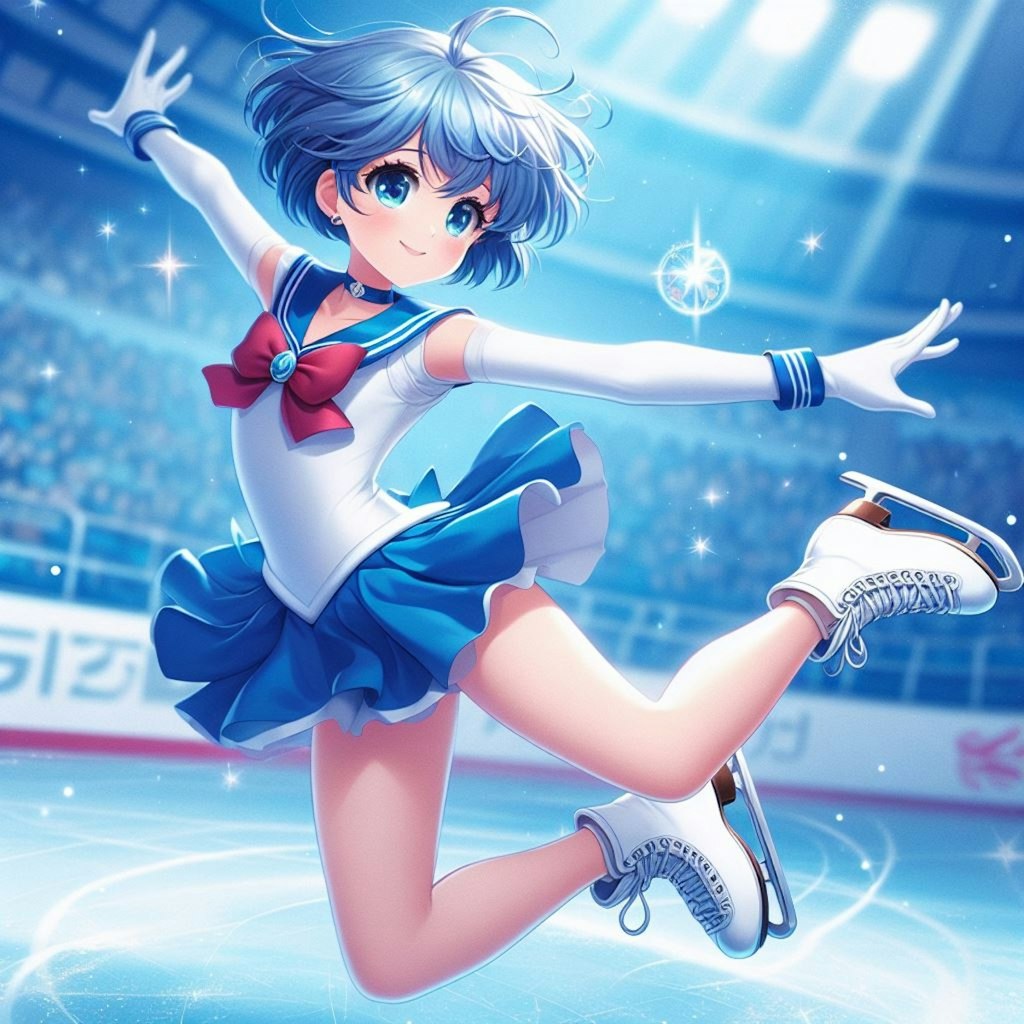 セーラー戦士風女子フィギュアスケート選手のエキシビション (水星)