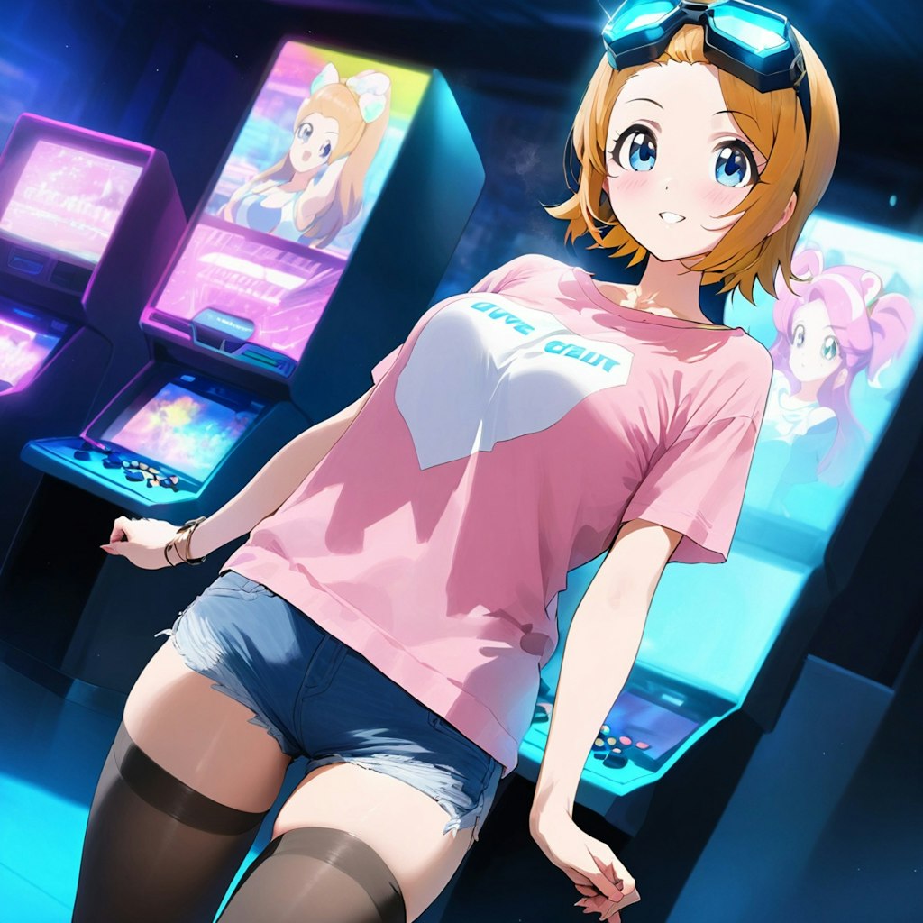 ゲームセンターで遊ぶ女の子