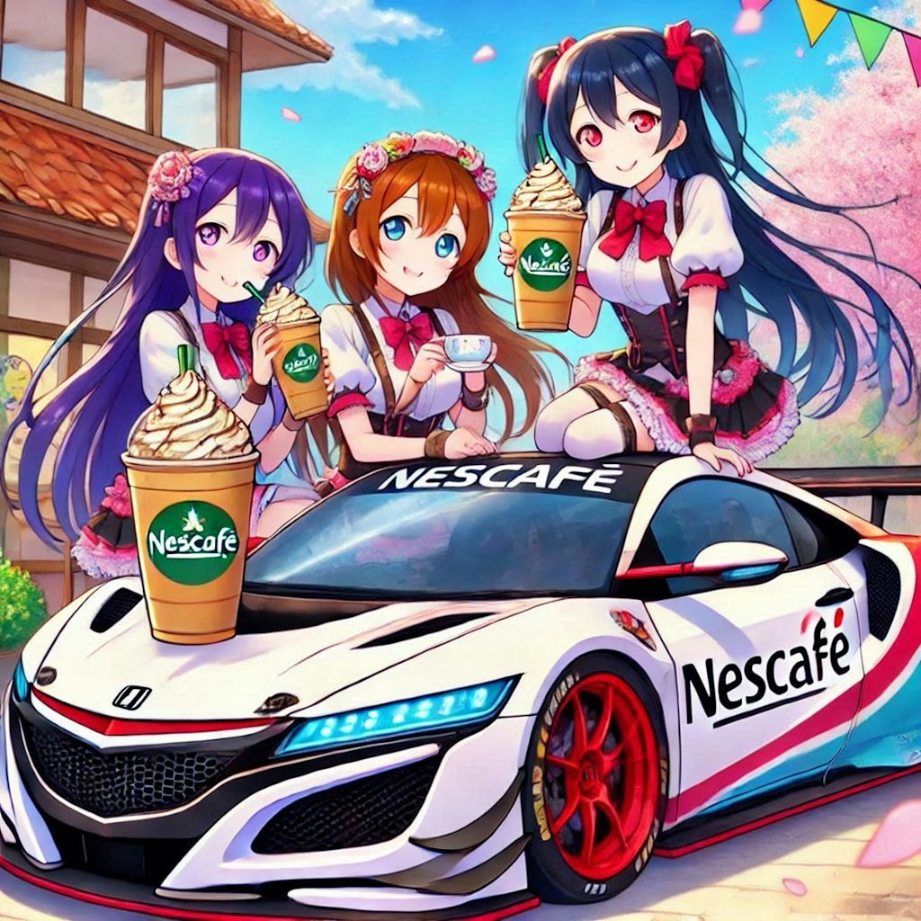 ラブライブキャラとネスカフェカラーホンダNSXレーシングカー