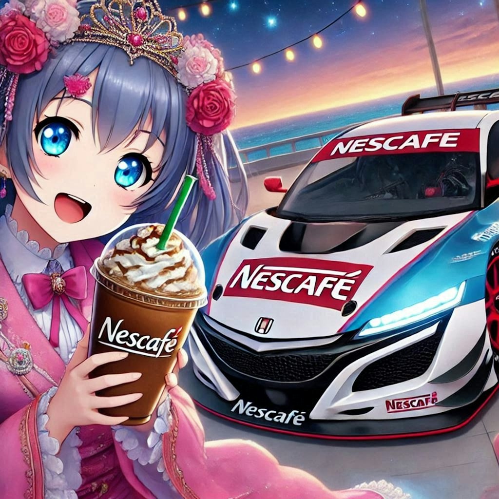 ラブライブキャラとネスカフェカラーホンダNSXレーシングカー