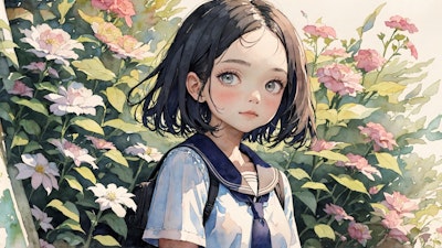 watercolor : girl : flower