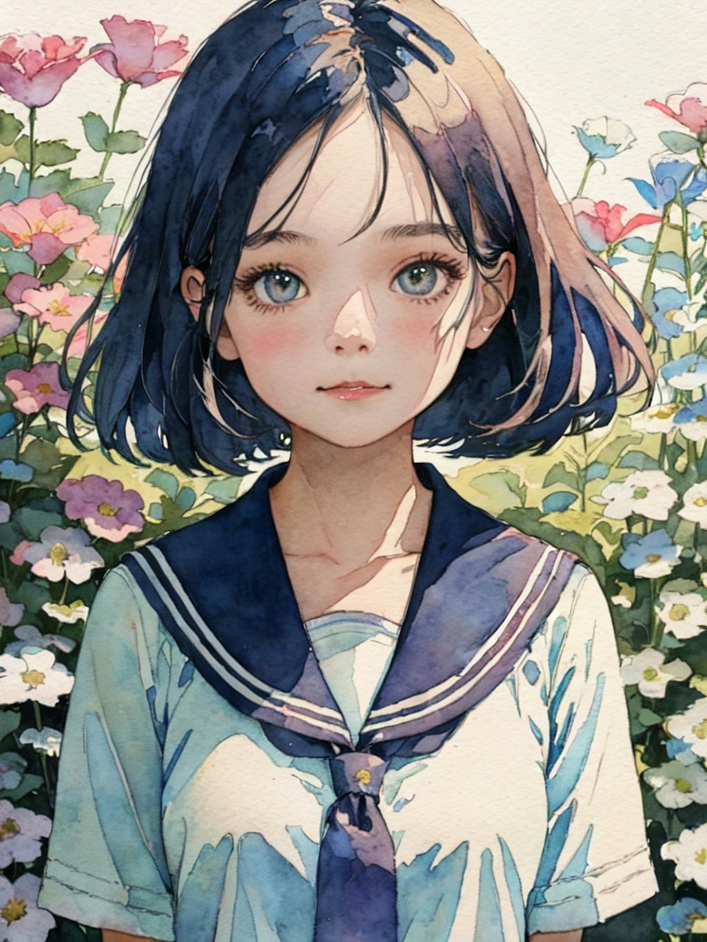 watercolor : girl : flower