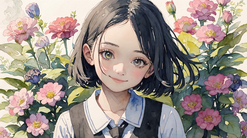 watercolor : girl : flower