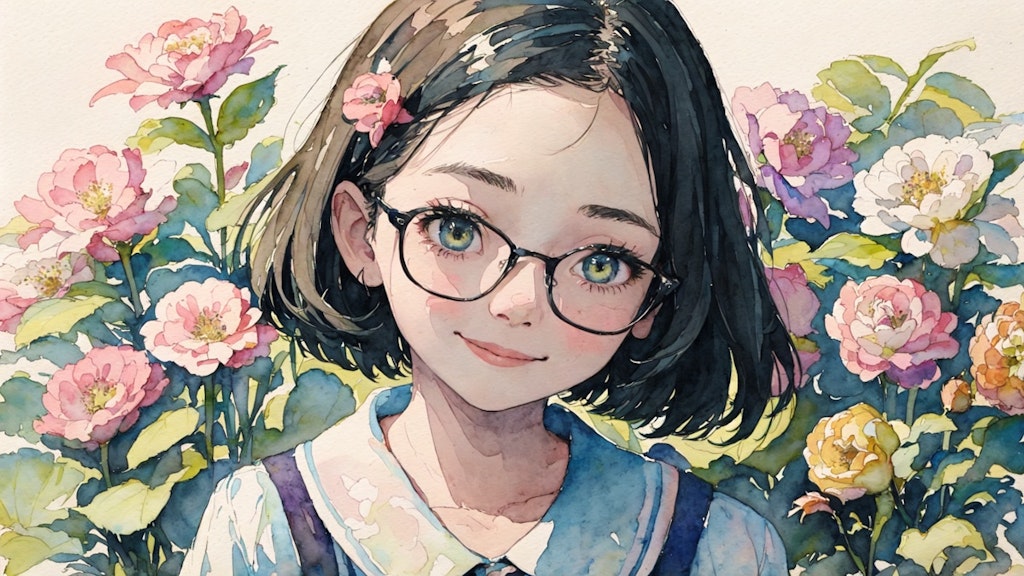 watercolor : girl : flower