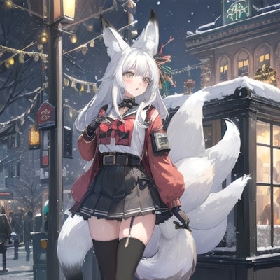 戦えそうな狐の女の子をクリスマスの街につれてきた