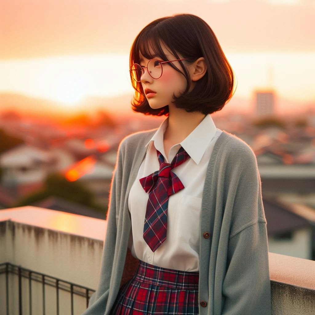 眼鏡女子 楓の夕暮れ