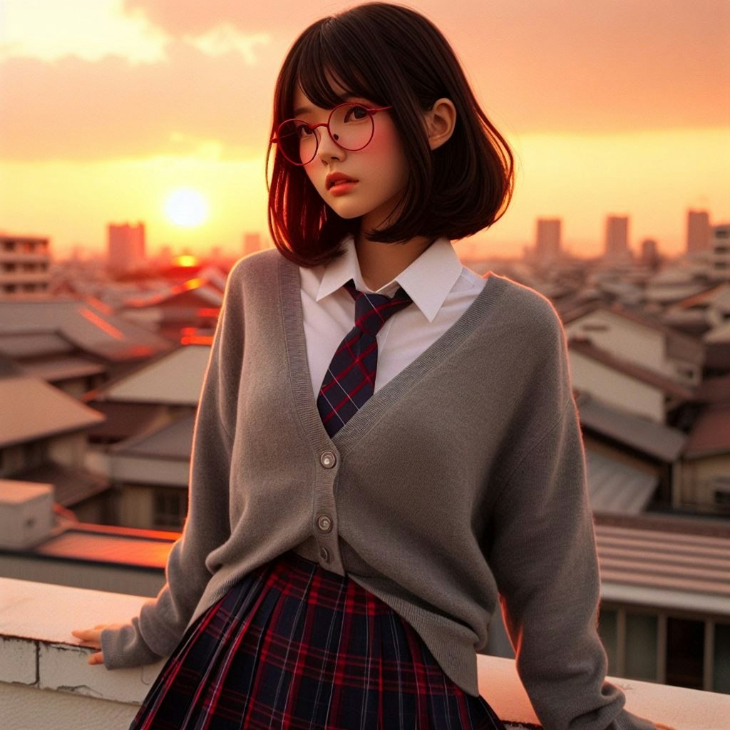 眼鏡女子 楓の夕暮れ