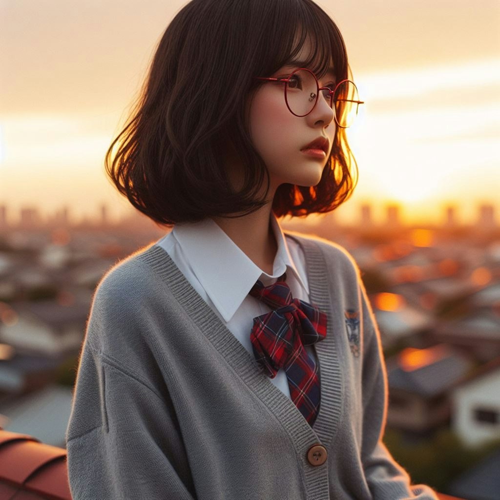 眼鏡女子 楓の夕暮れ