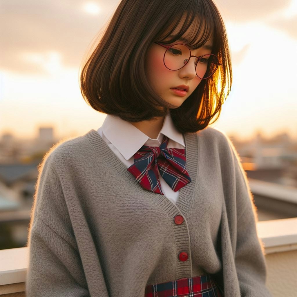 眼鏡女子 楓の夕暮れ