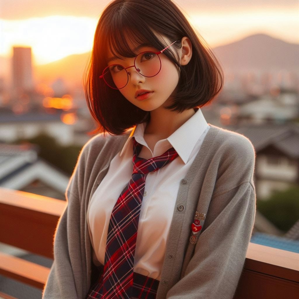 眼鏡女子 楓の夕暮れ