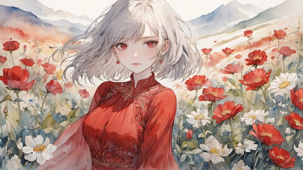 watercolor, girl, flower 4