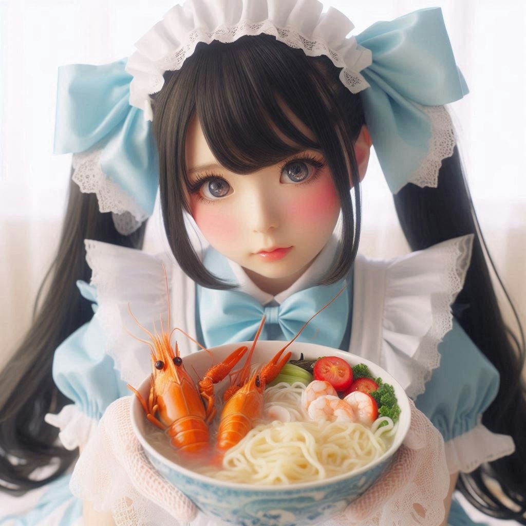 メイドガールとseafood noodle