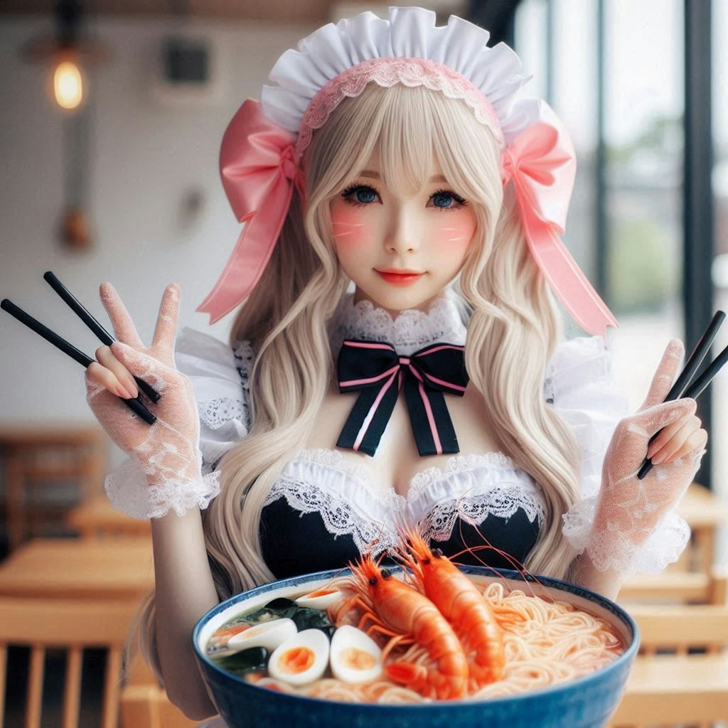 メイドガールとseafood noodle