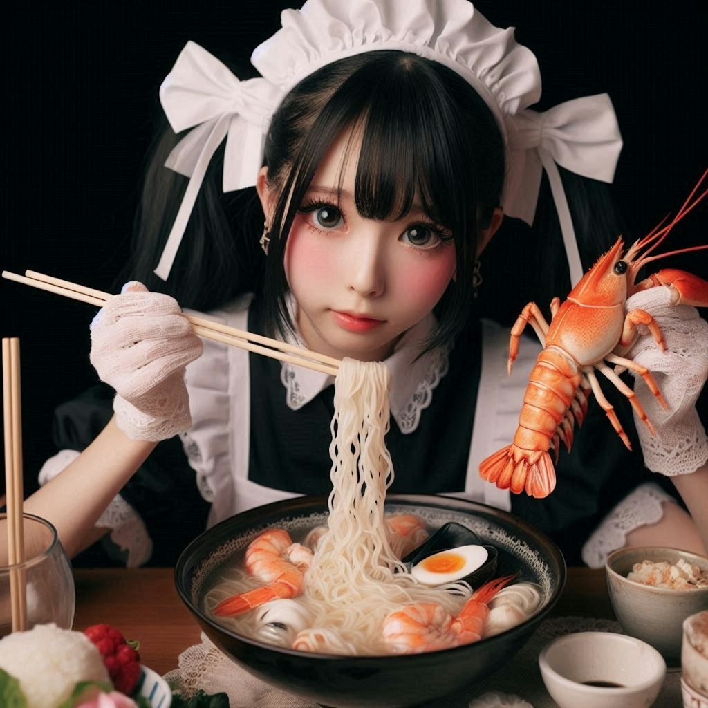 メイドガールとseafood noodle