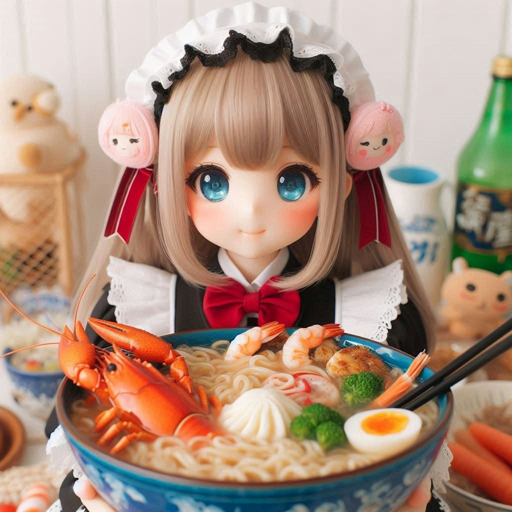 メイドガールとseafood noodle