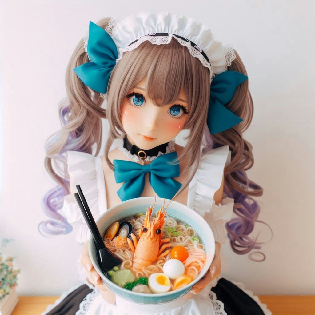 メイドガールとseafood noodle