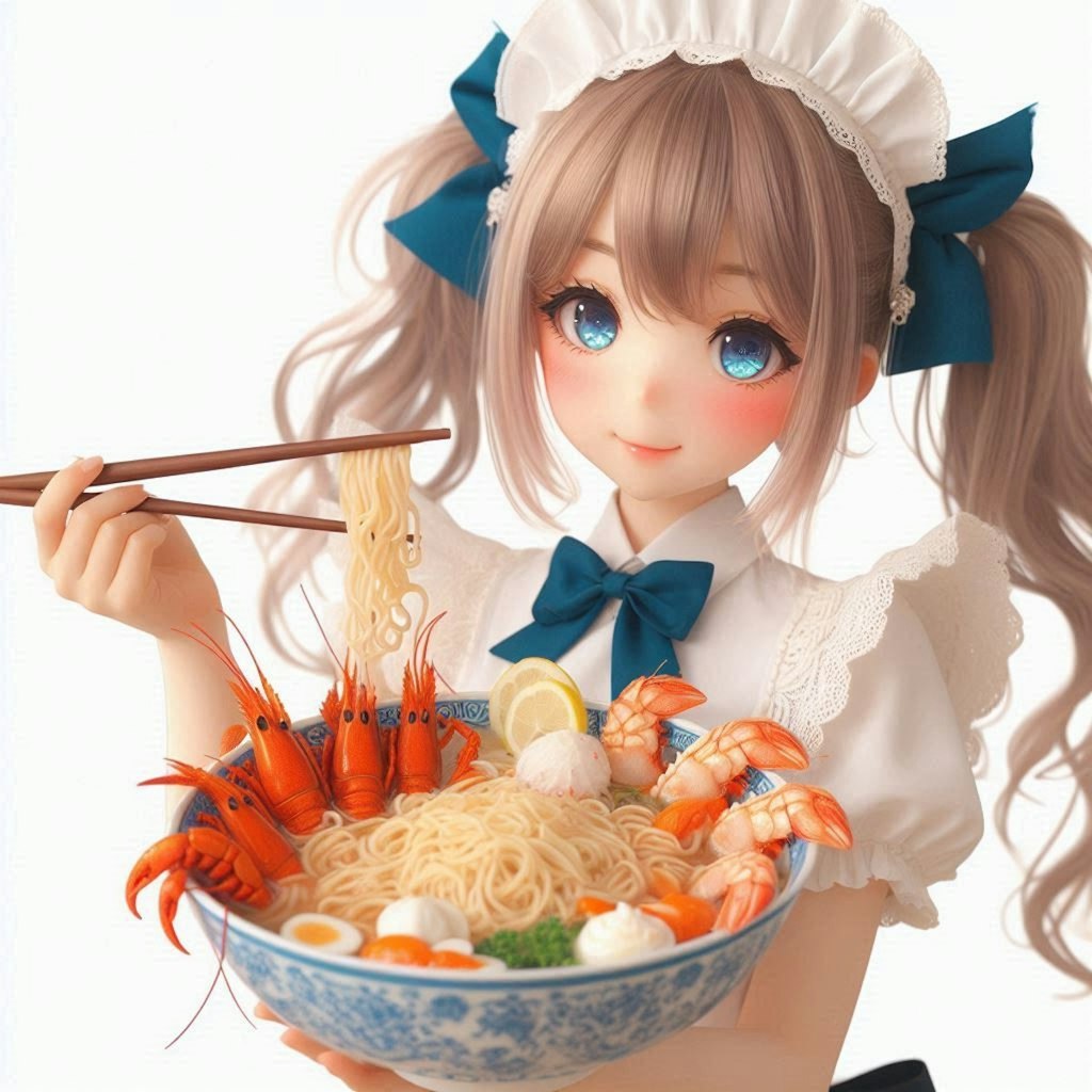 メイドガールとseafood noodle