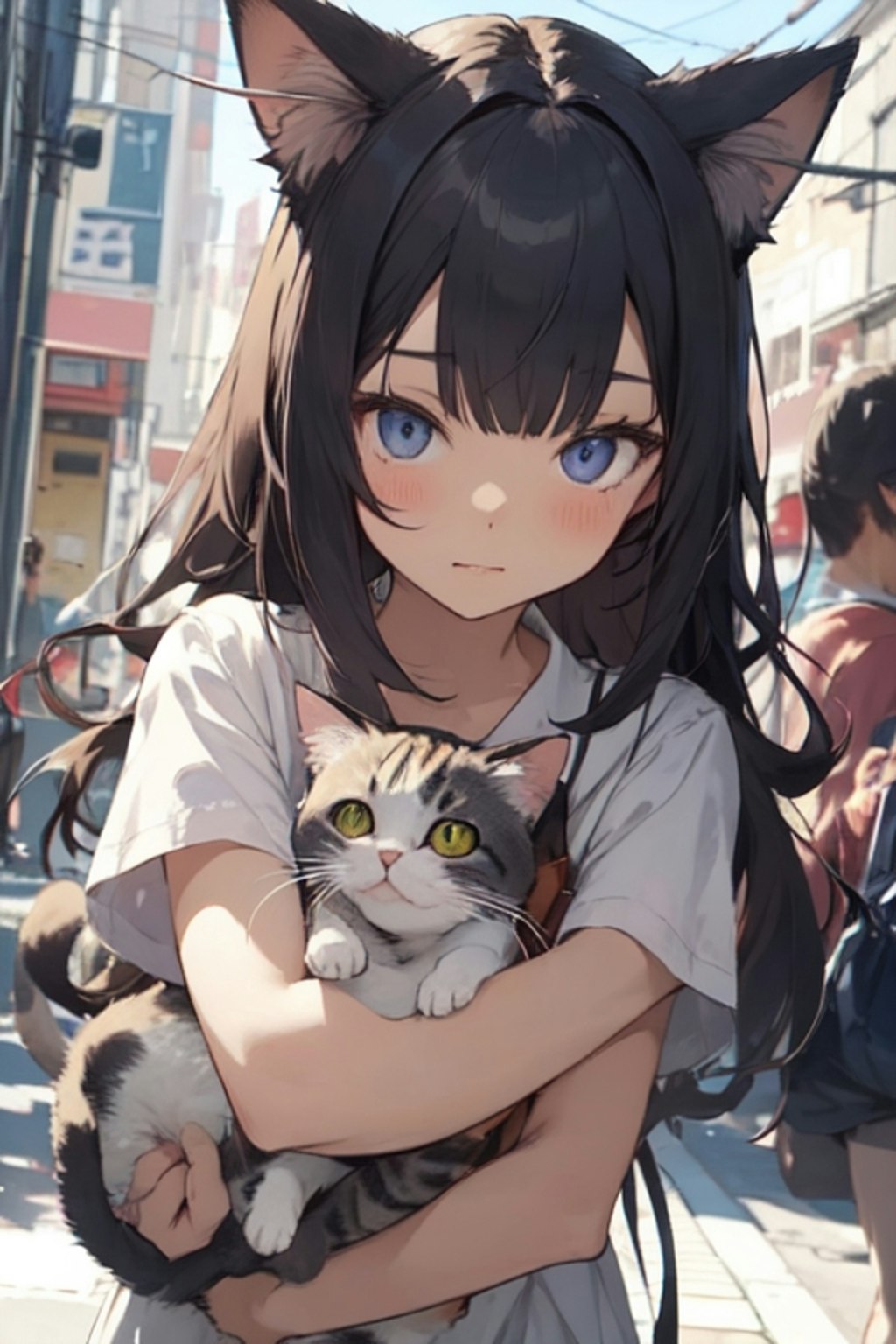 猫耳少女、猫を拾う