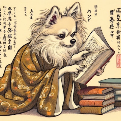 和風：読書の犬
