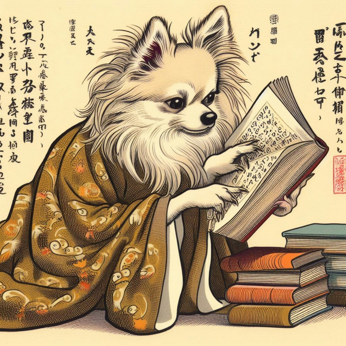 和風：読書の犬 | chichi-pui（ちちぷい）AIイラスト専用の投稿＆生成