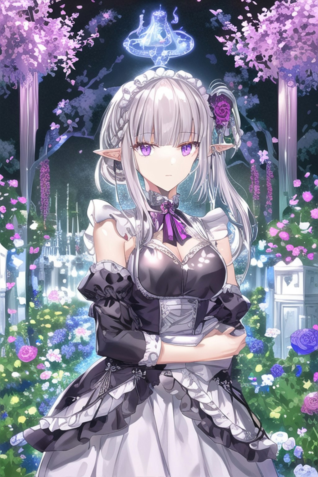 Mystical Elf Maid in Twilight Garden