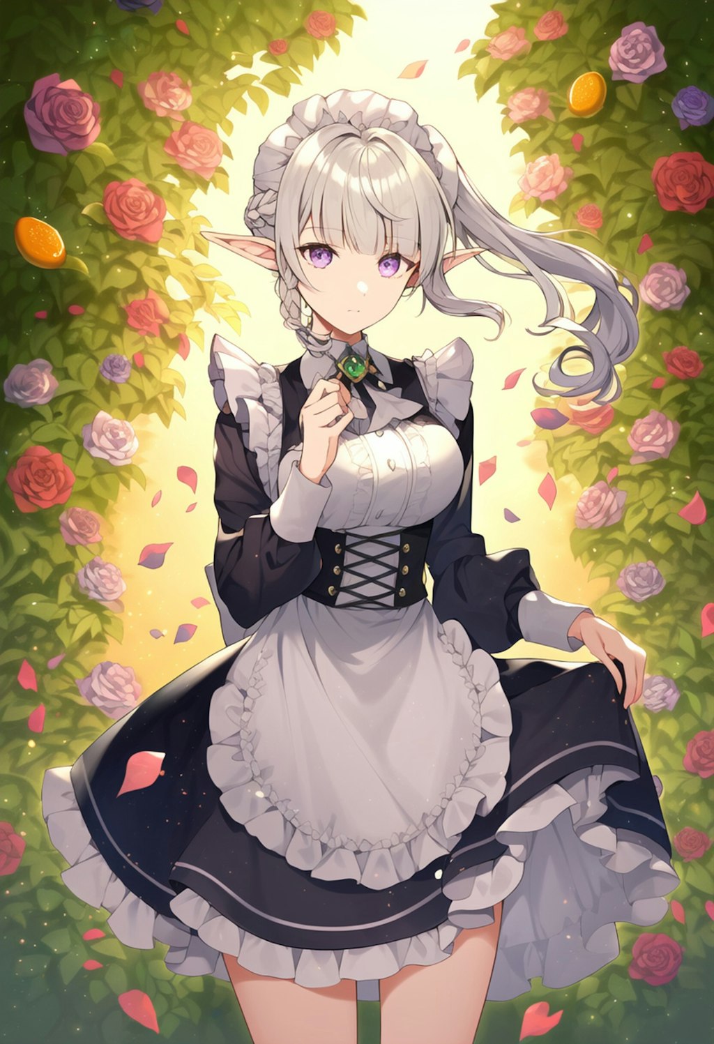 Mystical Elf Maid in Twilight Garden