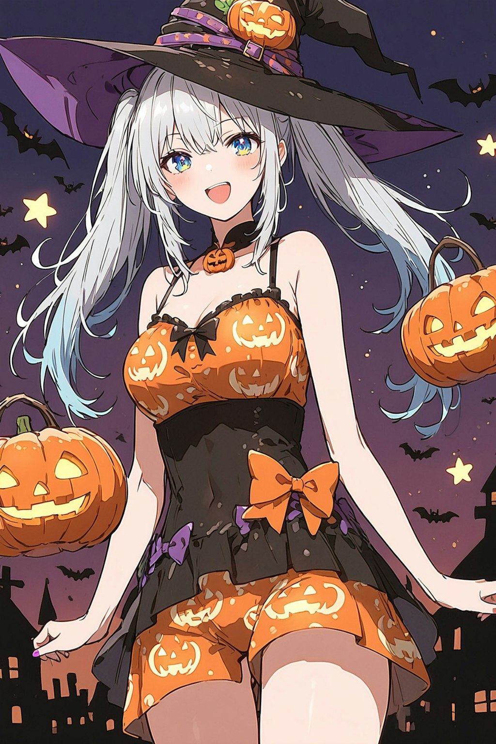 ハロウィン水着の銀髪ツインテちゃん