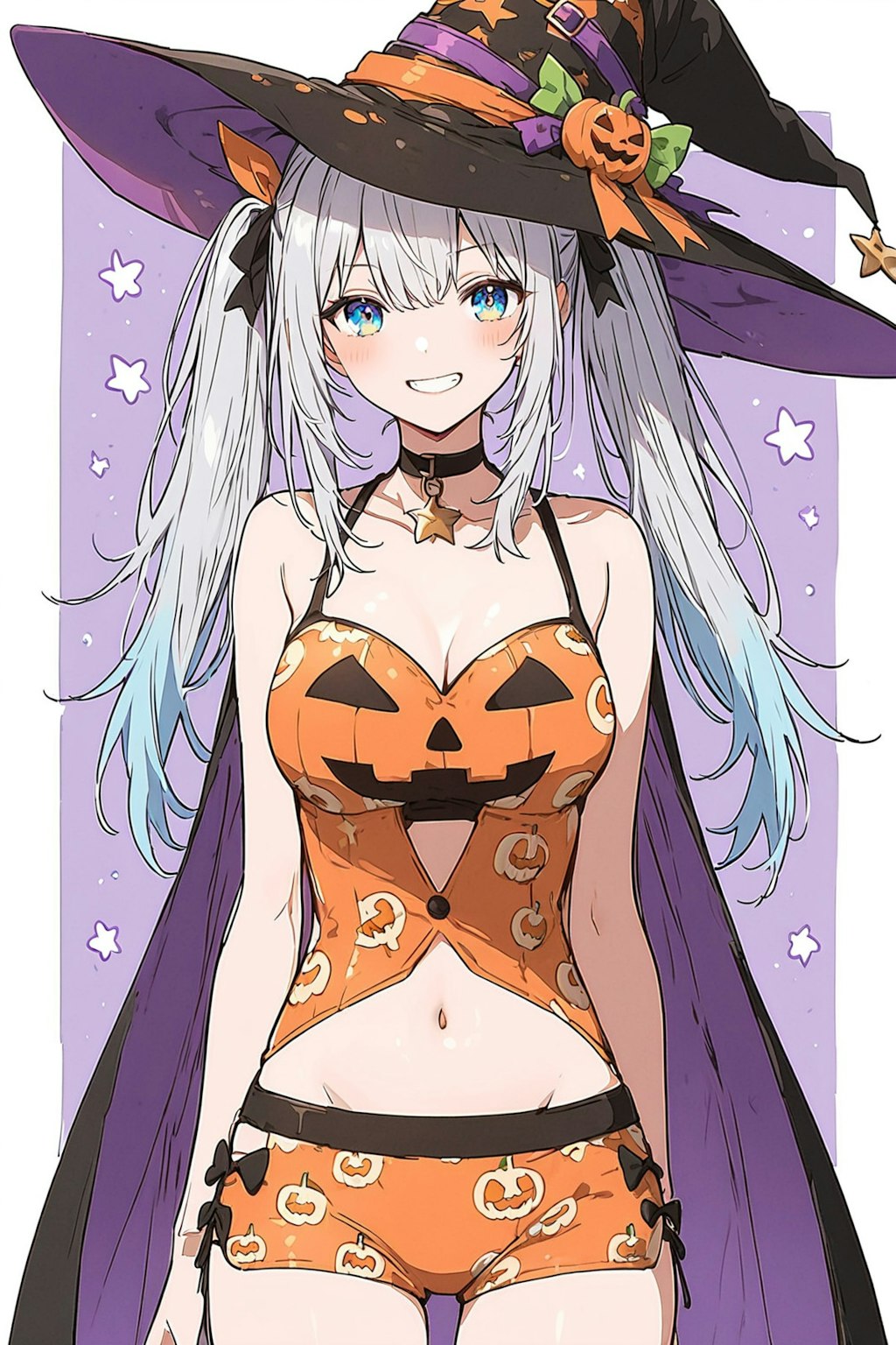 ハロウィン水着の銀髪ツインテちゃん