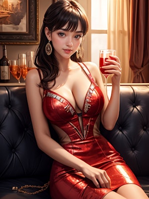 メタリック赤ドレス