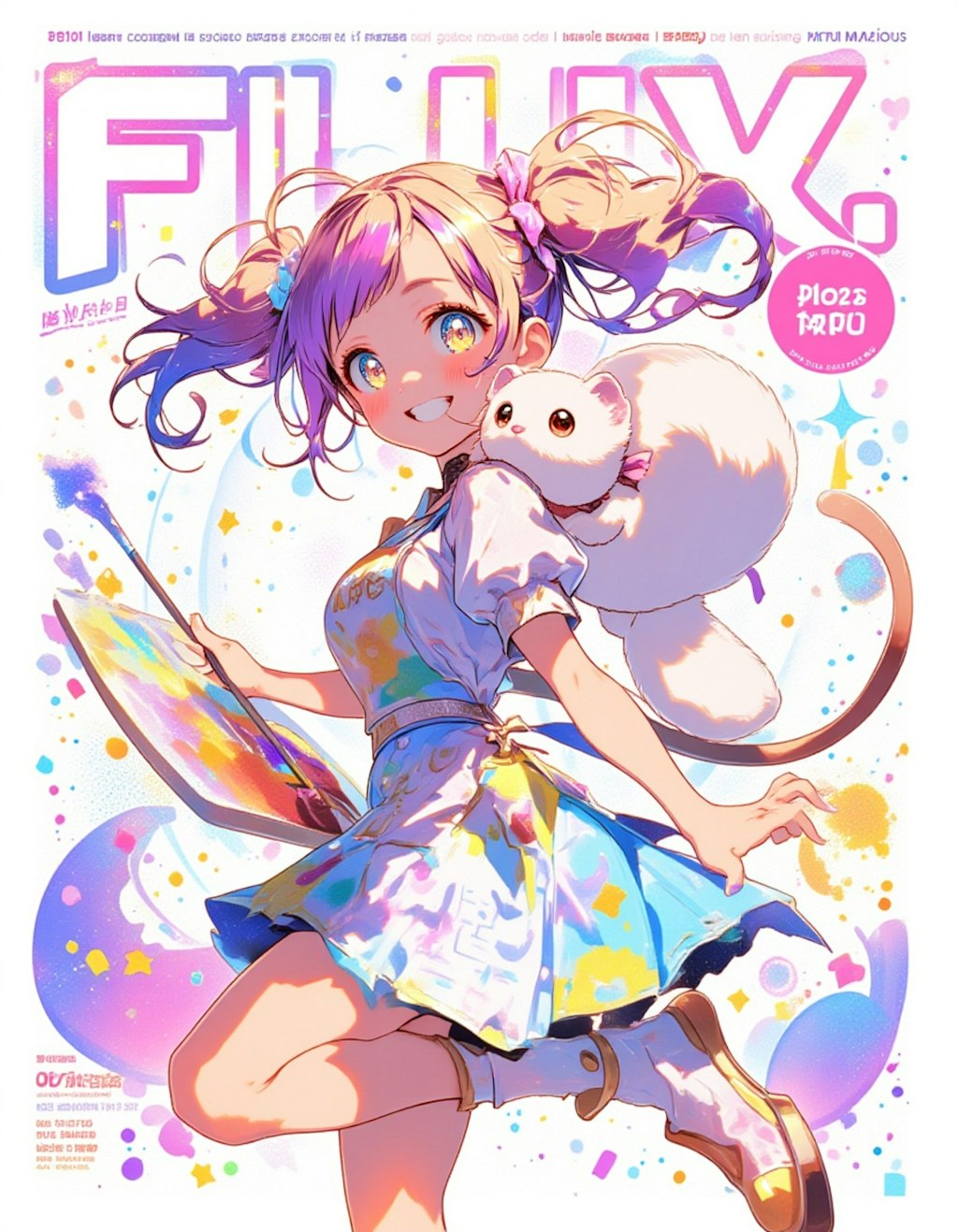 10歳の魔法少女FLUXとフェレットの相棒が彩る、FLUX特別表紙イラスト