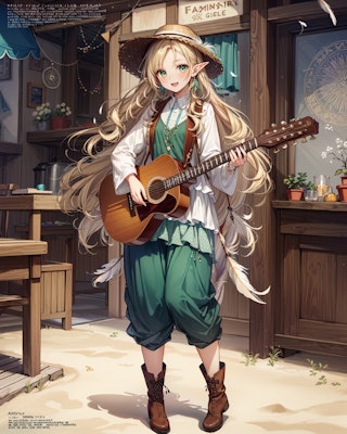 ギターを奏でるエルフ魔女