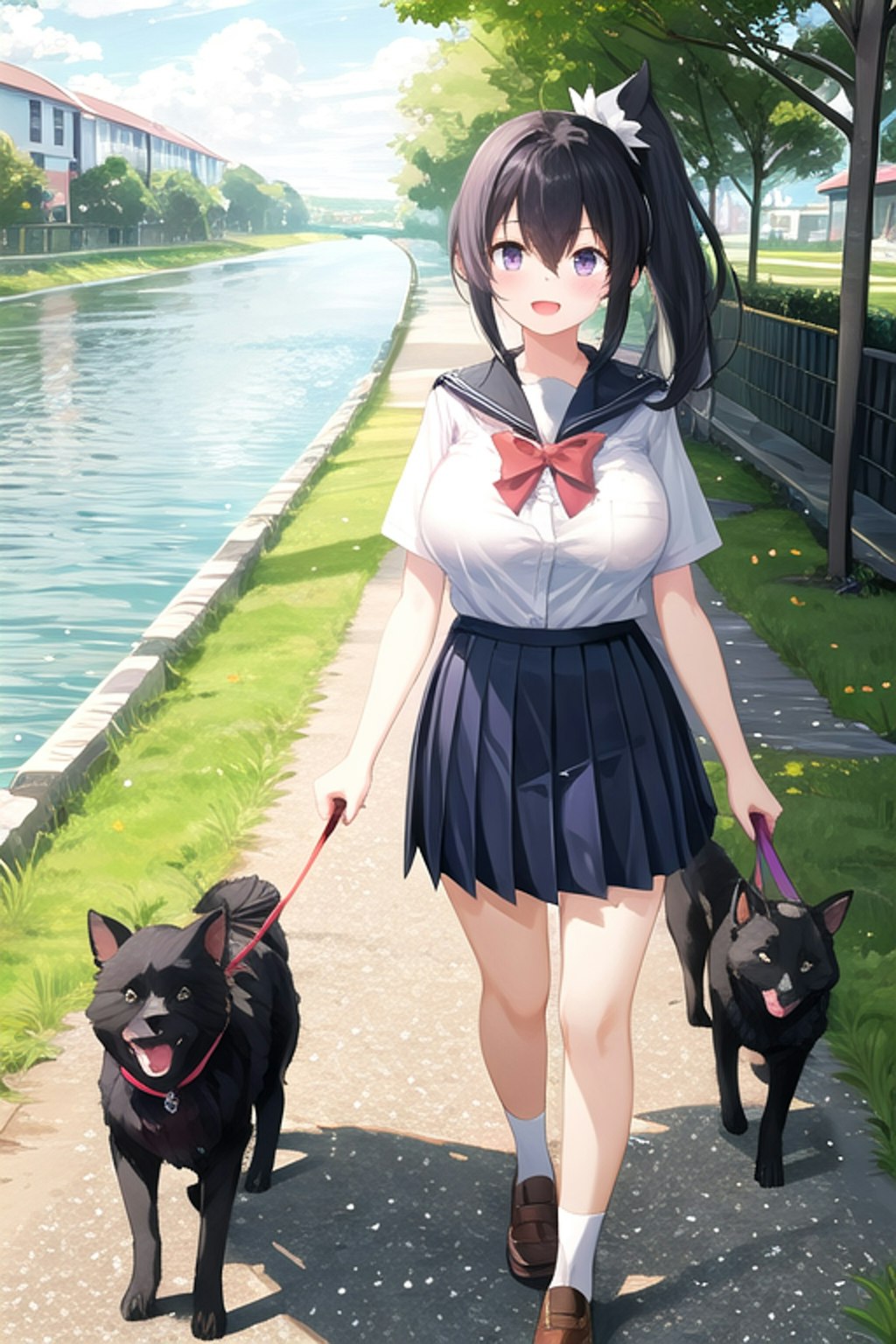 犬の散歩をする女の子５