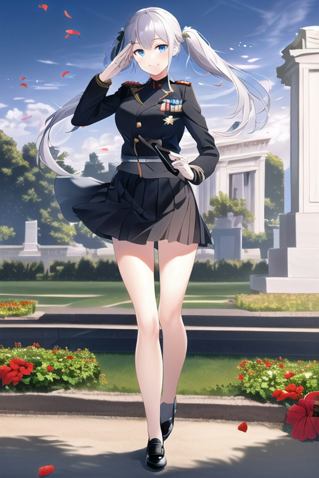 軍服姿のツインテール