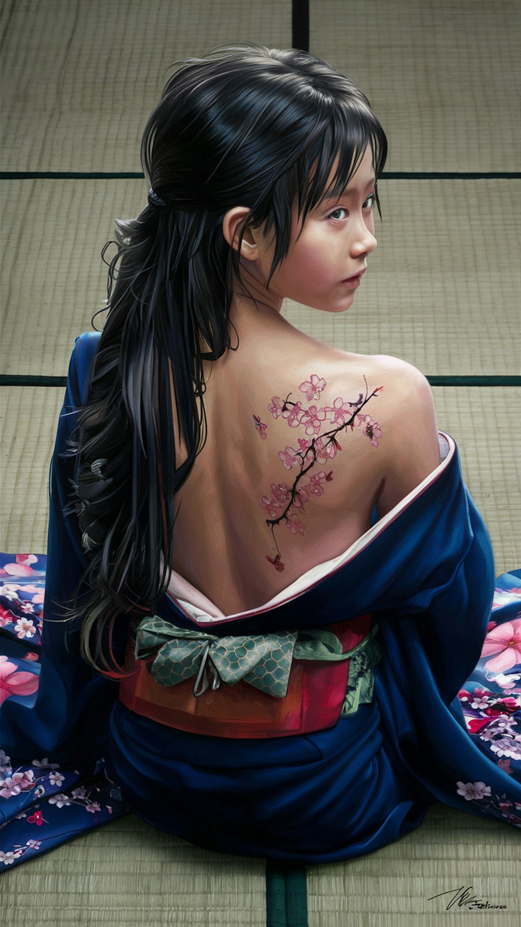 洗い髪と桜の刺青